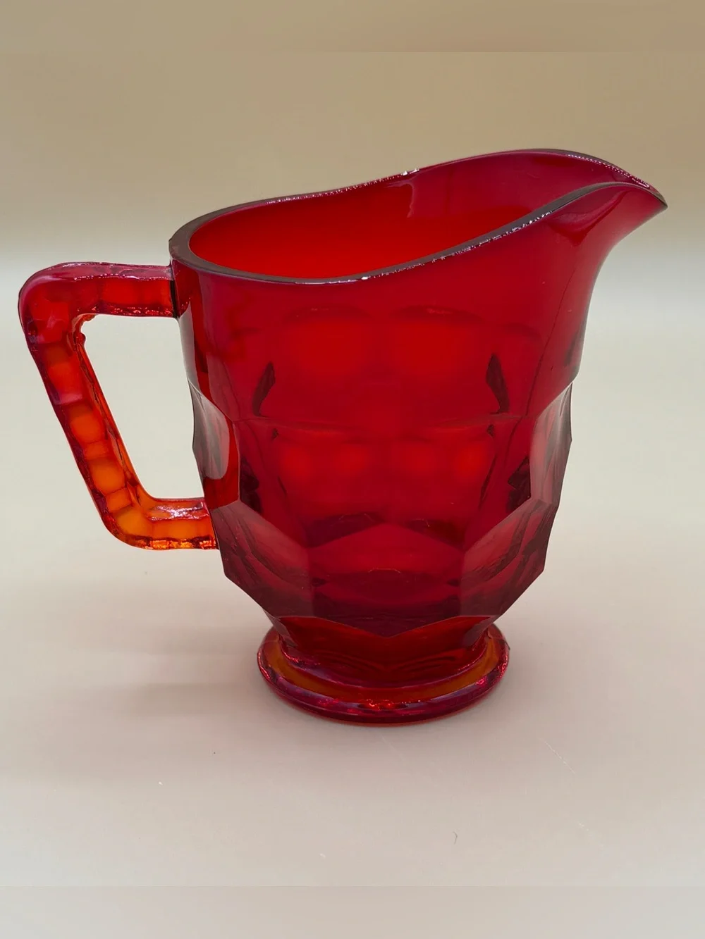 Vintage Viking Glass Georgian Ruby Red Amberina Covered Sugar & Creamer GLOWS